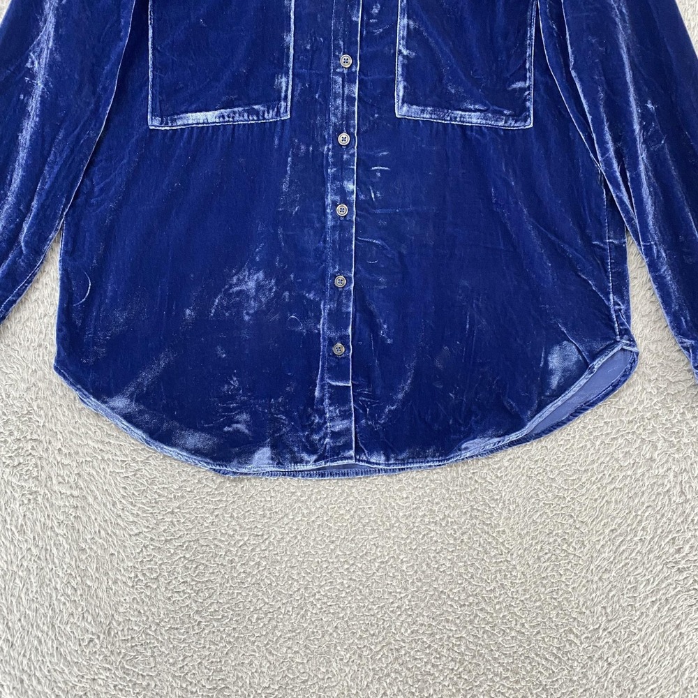 Pilcro Velvet Button Up Shirt Womens Medium Blue Collared Long‎ Sleeve Top - Picture 2 of 12